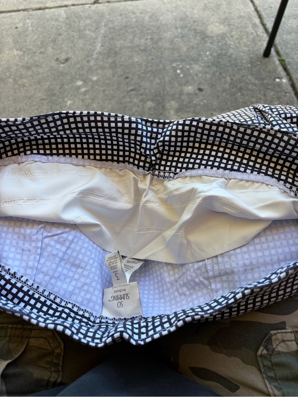 Size 3 Chico’s CHICOS SO SLIMMING GINGHAM CROP PANTS. Black and white.  Worn 1x - Picture 5 of 5